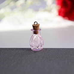 Pink Стеклянные пустые подвески для бутылок желаний, с пробковыми пробками и петлями, розовые, 18x22 мм