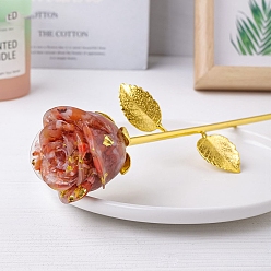 Красный Агат Украшение витрины розой из смолы и железа, с натуральной стружкой сердолика внутри статуэток для украшения домашнего офиса, 240 мм