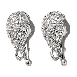 Платина Застежки-твистеры из латуни с микропейвом и прозрачным фианитом, без кадмия и без свинца, слеза, долговечный, платина, 12x6x6.5 мм, отверстие : 1 мм, внутренний диаметр: 5x3 мм