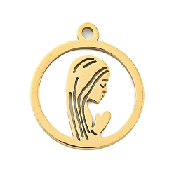 Настоящее золото 18K Ионное покрытие (ip) 201 подвески из нержавеющей стали, кольцо с шармом богини, лазерная резка, реальный 18 k позолоченный, 17.5x15x1 мм, отверстие : 1.5 мм
