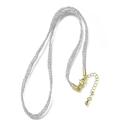 Gray 3.5MM Polyester Metallic Cord Braided Cord Necklace Making, with Brass Findings and 202 Stainless Steel Lobster Claw Clasps, Long-Lasting Plated, Rack Plating, Golden, Gray, 16.14 inch(41cm)~18.11 inch(46cm)