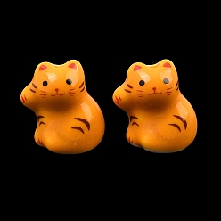 Orange Handmade Porcelain Beads, Bright Glazed Porcelain, Cat Shape, Orange, 17.5~18x15~15.5x13~13.5mm, Hole: 2.5mm