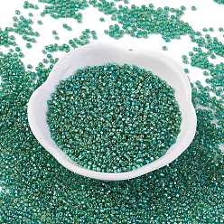 Средний Аквамарин Fgb 12/0 круглый стеклянный бисер класса А, квадратное отверстие, серебряная линия, с покрытием AB цвета, средний аквамарин, 2x1 мм, отверстие : 0.3x0.3 мм