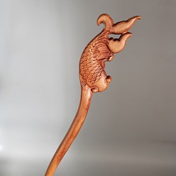 Fish Деревянные палочки для волос, винтажные декоративные аксессуары для волос, узор рыбы, 180 мм