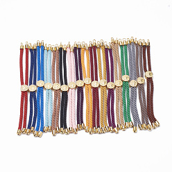 Mixed Color Nylon Twisted Cord Bracelet Making, Slider Bracelet Making, with Brass Findings, Golden, Mixed Color, 8.7 inch~9.3 inch(22.2cm~23.8cm), 3mm, hole: 1.5mm