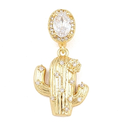 Настоящее золото 18K Латунные микропаве прозрачные подвески с фианитом, кактус прелести, без кадмия и без свинца, стойки покрытие, долговечный, реальный 18 k позолоченный, 31 мм
