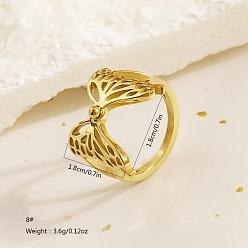 Бабочка 304 кольца для пальцев из нержавеющей стали для женщин, реальный 18 k позолоченный, бабочка, 18 мм, размер США 8 (18.1 мм)