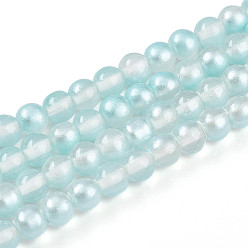 Бледно-бирюзовый Запекание окрашенные прозрачные стеклянные бусины нити, круглые, два тона, бледные бирюзовая, 4~5 мм, отверстие : 0.7 мм, около 186~193 шт / нитка, 29.53~31.10 дюйм (75~79 см)