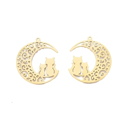 Настоящее золото 18K Ионное покрытие (ip) 201 подвески из нержавеющей стали, Луна с кошкой, реальный 18 k позолоченный, 32.5x29x1.5 мм, отверстие : 1.5 мм
