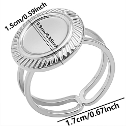 Нержавеющая Сталь Цвет Фурнитура для манжетных колец из нержавеющей стали, устойчивой к потускнению, настройки кольца чашки безеля с круглым лотком, цвет нержавеющей стали, плоско-круглые, плоско-круглые: 15 mm, внутренний диаметр: 17 мм, лоток : 9 мм