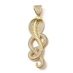 Змея Латунные микропаве прозрачные подвески с фианитом, долговечный, стойки покрытие, без свинца и без кадмия, реальный 18 k позолоченный, змеиные чары, 58.5x20.5x8.5 мм, отверстие : 8.5x5.5 мм