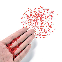 Red 12/0 Grade A Round Glass Seed Beads, Transparent Frosted Style, Red, 2x1.5mm, Hole: 0.8mm, 30000pcs/bag