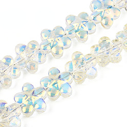 Прозрачный Прозрачность гальванизированные стеклянные бусины нити, цветок, с покрытием AB цвета, с половиным покрытием, прозрачные, 12~12.3x12.5x7 мм, отверстие : 1 мм, около 55 шт / нитка, 24.80'' (63 см)