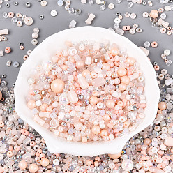 Персиковый Слойка Выпечка краска стеклянные бусины, для изготовления ювелирных изделий, разнообразные, розовые, 1.8~9.2x2.2~9.2x3.5~9.2 мм, отверстие : 0.7~2.5 мм, Около 1500 шт / фунт