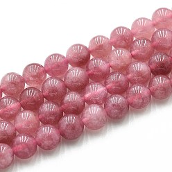Фламинго Природного кварца нитей бисера, окрашенные, круглые, имитация клубничного кварца, фламинго, 8~8.5 мм, отверстие : 0.9~1 мм, около 45~47 шт / нитка, 14.96~15.35 дюйм (38~39 см)