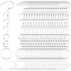 Stainless Steel Color 304 Stainless Steel Earring Hooks, Ear Wire, Stainless Steel Color, 20psc/style, 8styles/box