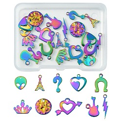 Rainbow Color 20 шт. 10 стили 304 и 201 подвески из нержавеющей стали, разнообразные, Радуга цветов, 10~18x4~19.5x1~2 мм, отверстие : 1~1.8 мм, 2 шт / стиль