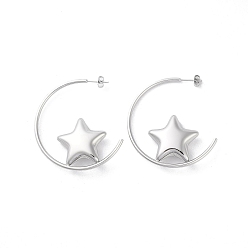 Stainless Steel Color 304 Stainless Steel Stud Earrings, Star, Stainless Steel Color, 46.5x2mm