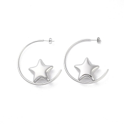 Stainless Steel Color Non-Tarnish 304 Stainless Steel Stud Earrings Hand Polished, Star, Stainless Steel Color, 46.5x2mm
