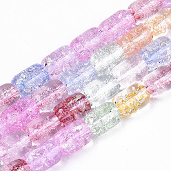 Colorful Transparent Crackle Glass Beads, Dyed & Heated, Column, Colorful, 10.5x7.5mm, Hole: 1.2mm, about 36pcs/strand, 15.35 inch(39cm)