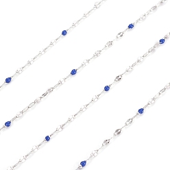 Royal Blue Handmade 304 Stainless Steel Dapped Chains, Cable Chains, with Enamel and Spool, Soldered, Flat Oval, Long-Lasting Plated, Royal Blue, 3x1.5x0.1~1mm, about 32.8 Feet(10m)/roll