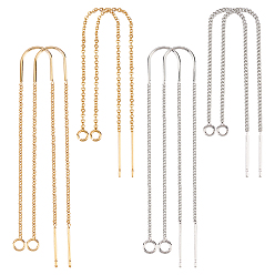 Mixed Color 8Pcs 4 Style Brass Stud Earring Findings, Ear Threads, Nickel Free, Real Gold Plated & Real Platinum Plated, 82~103x1mm, Pin: 0.5~0.8mm, 2Pcs/style