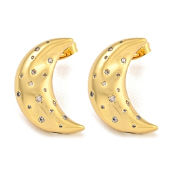 Луна Серьги-гвоздики из латунного микро-паве, золотые, луна, 22x16.5 мм