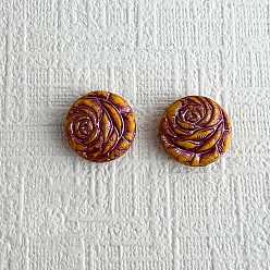 (932FM) Темно-синий аква-матовый с подкладкой Чешские Бусины, плоско-круглые с розой , темно-золотистые, 18 мм