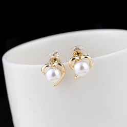 Heart Alloy Imitation Pearl Stud Earrings for Women, with 925 Sterling Silver Pin, Heart, 18x12mm