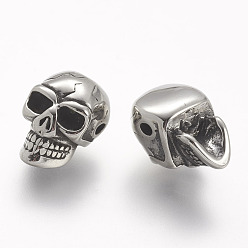 Antique Silver 304 Stainless Steel Beads, Skull, Antique Silver, 14x9x9mm, Hole: 1.5mm