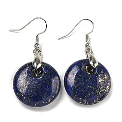 Ляпис-Лазурь Плоские круглые серьги-подвески из латуни с покрытием для женщин, с природными лазурита, без кадмия и без свинца, платина, 49x23 мм