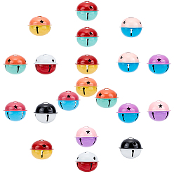 Mixed Color 20Pcs 10 Colors Iron Bell Pendants, Two Tone Color, Bell with Star, Mixed Color, 33.5x40mm, Hole: 8x3mm, 2pcs/color