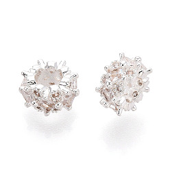 Посеребрённый Латунные микро проложить кубического циркония бусы, плоско-круглые, 925 серебро покрытием, 8.5x4.5 мм, отверстие : 3.5 мм