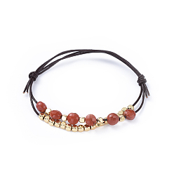 Rotem Jaspis Rindslederband Armbänder, mit natürlichen facettierten roten Jaspisperlen und Messingwürfelperlen, 2-1/4 Zoll (5.7 cm)