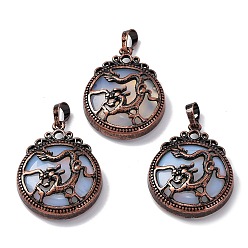 Опал Opalite подвески, плоские круглые латунные подвески, без свинца и без кадмия, 34.5x27x8 мм, отверстие : 6.5x5 мм