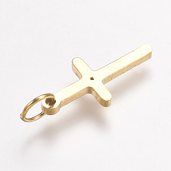 Golden 316 Surgical Stainless Steel Pendants, with Rhinestone, Cross, Golden, 16.5x8x1.5mm, Hole: 3.5mm