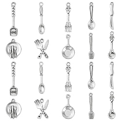 Античное Серебро 100шт посуда подвески из сплава в тибетском стиле, ложка нож вилка, античное серебро, 19.5~33.5x3.5~15x1~2.5 мм, отверстие : 1~2 мм, 100 шт / комплект