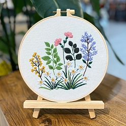 Pink Flower Pattern DIY Embroidery Kits, Including Embroidery Cloth & Thread, Needle, Embroidery Hoop, Instruction Sheet, Pink, 200mm