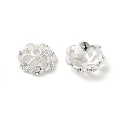 Серебро Покрытие стойки, колпачки из латунных бусин, с четким кубического циркония, долговечный, без свинца и без кадмия, цветок, серебряные, 8x8x3 мм, отверстие : 1.2 мм