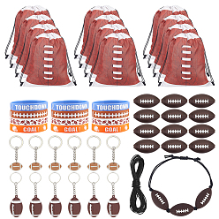 (52) Непрозрачная лаванда Украшения для вечеринки в стиле регби, включая силиконовый шнурок для браслета на запястье, Полиэстеровые сумки для хранения вещей для регби, Брелок-подвеска из ПВХ с железным кулоном в виде мяча для регби., брелки из пвх, силиконовые бусины, разноцветные