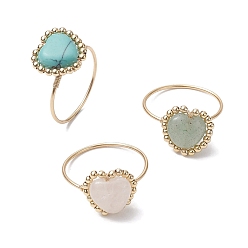 Смешанные камни Кольцо в форме сердца из смешанных натуральных и синтетических драгоценных камней, золотое латунное кольцо из проволоки, внутренний диаметр: 19~19.7 мм