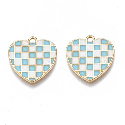 Небесно-голубой Подвески из эмали и сплава, без кадмия, без никеля и без свинца, золотой свет, сердце с пледом, голубой, 17x17x1.5 мм, отверстие : 1.6 мм