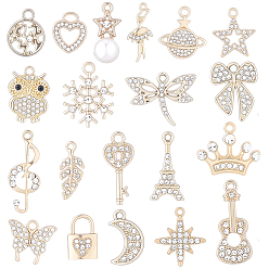 Mixed Shapes 40шт. 20 стили подвесок из сплава со стразами, разнообразные, 13~29x9~24x1.5~8 мм, отверстие : 1.5~5 мм, 2 шт / стиль