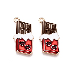 Красный Подвески из сплава с эмалью на тему дня святого валентина, без свинца и без кадмия, золотые, шоколадный шарм, красные, 28x14x1 мм, отверстие : 1.8 мм