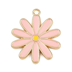Розовый Подвески из эмали и сплава, цветок, золотые, туманная роза, 29x25x2.5 мм, отверстие : 2 мм