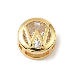 Letter W Латунные микро проложить кубического циркония многожильных ссылки, плоские круглые с буквы, реальный 18 k позолоченный, Буква W, 10x6.5 мм, отверстие : 5x3 мм