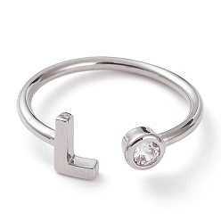 Letter L Латунные кольца из манжеты с прозрачным цирконием, открытые кольца, долговечный, Реальная платина, letter.l, размер США 6, внутренний диаметр: 17 мм