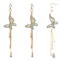 Golden DIY Earring Making, with DIY Brass Micro Pave Cubic Zirconia Pendants, 304 Stainless Steel Earring Hooks, Brass Chain Chandelier Components Links, Golden, 12x10cm, about 34pcs/set