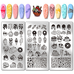 Food Шаблоны для нейл-арта своими руками из нержавеющей стали, шаблонный инструмент, прямоугольные, питание, 12x6 см, 3 шт / комплект