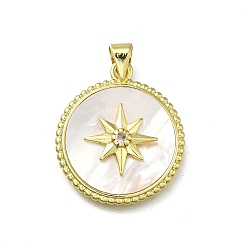 Морская Ракушка Латунные микро проложить кубического циркония подвески, с оболочкой, плоско-круглые, без кадмия и без свинца, стойки покрытие, долговечный, реальный 18 k позолоченный, цвет морской раковины, 22.5x20x4 мм, отверстие : 4x3.5 мм